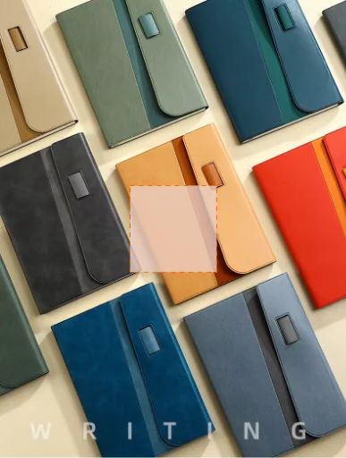 A5 Faux Leather Cover Notepad Snap Closure Tri-Fold Design Pen Holder Office Notebook Corporate Meeting Pad Portable Custom Gift, Logo/graphic design preview
