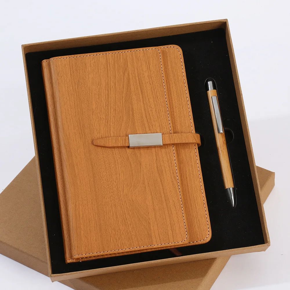 Wood Color Notebook Souvenir Teacher's Day Pen OEM Custom Premium Design Cooperate Business Gift Set, product detail 1