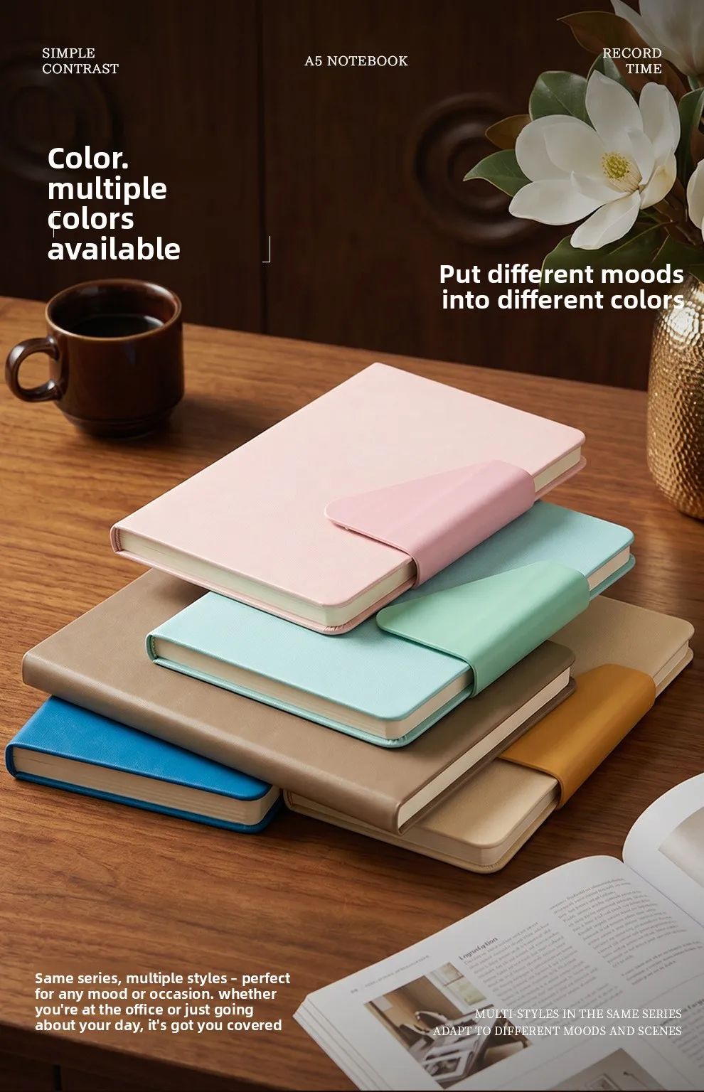 A5 Faux Leather Cover Magnetic-Closure Notebook Thickened Buckle Personalized Business Office Use Virgin Wood Pulp Custom Gift, product detail 1
