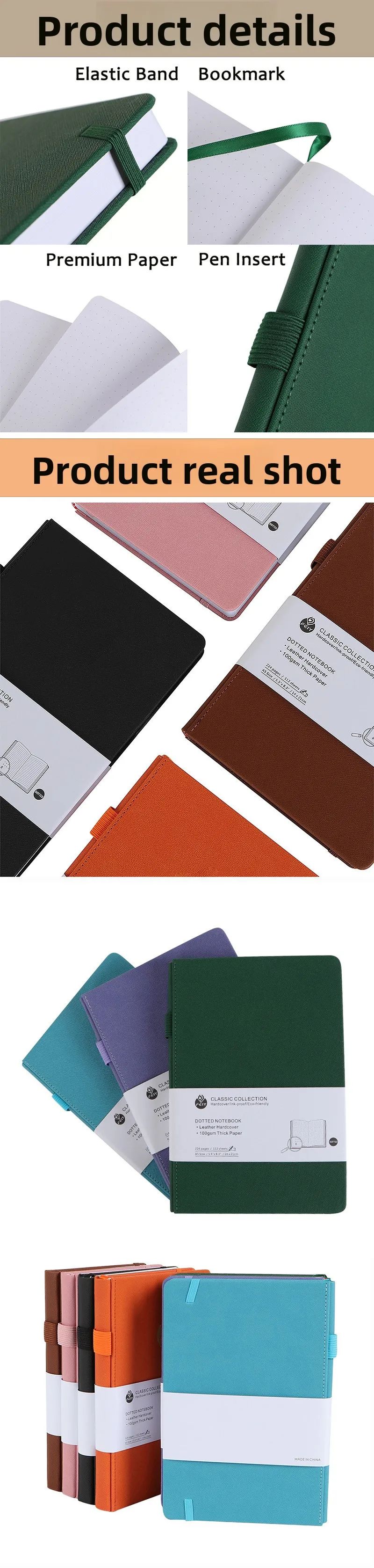 A5 Dotted Pages Business Office Thick Book PU Cover Gift Custom Logo Notebook With Pen Holder, product detail 1