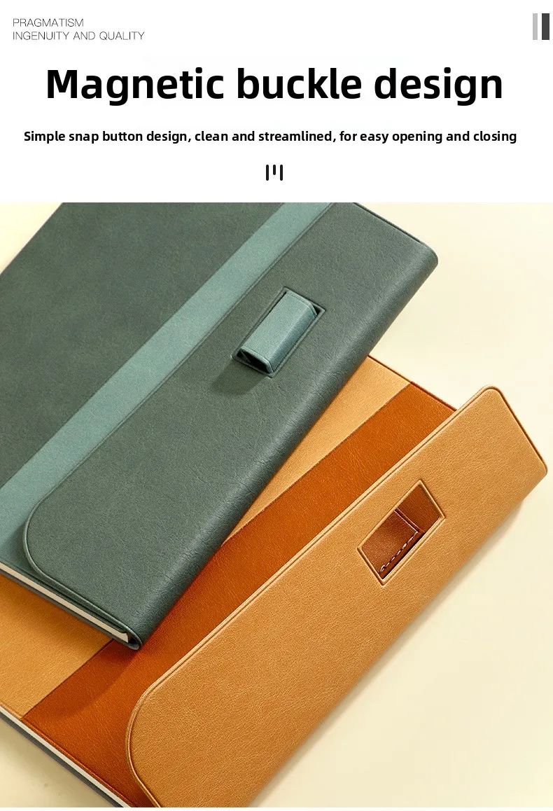 A5 Faux Leather Cover Notepad Snap Closure Tri-Fold Design Pen Holder Office Notebook Corporate Meeting Pad Portable Custom Gift, product detail 2