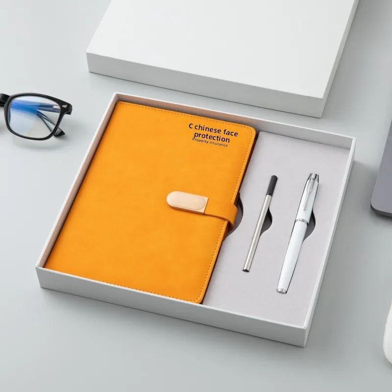 Simple Blue A5 Paper Notebook Ballpoint Pen Set with logo Printing Gift Box for Business Office Meetings, product detail 2
