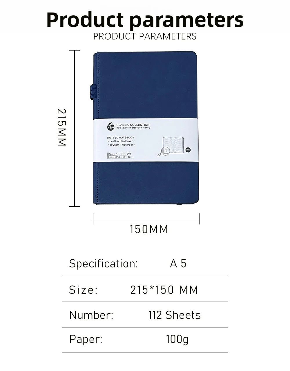 A5 Dotted Pages Business Office Thick Book PU Cover Gift Custom Logo Notebook With Pen Holder, product detail 3