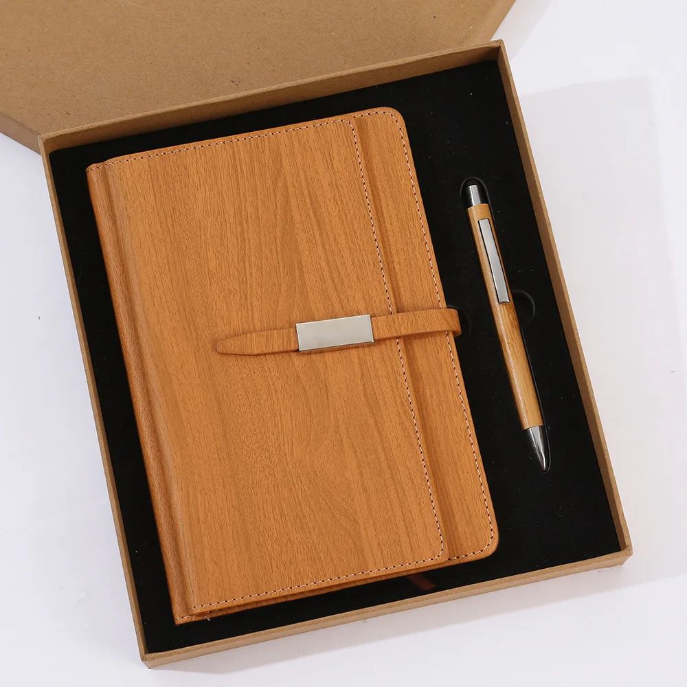 Wood Color Notebook Souvenir Teacher's Day Pen OEM Custom Premium Design Cooperate Business Gift Set, product detail 3
