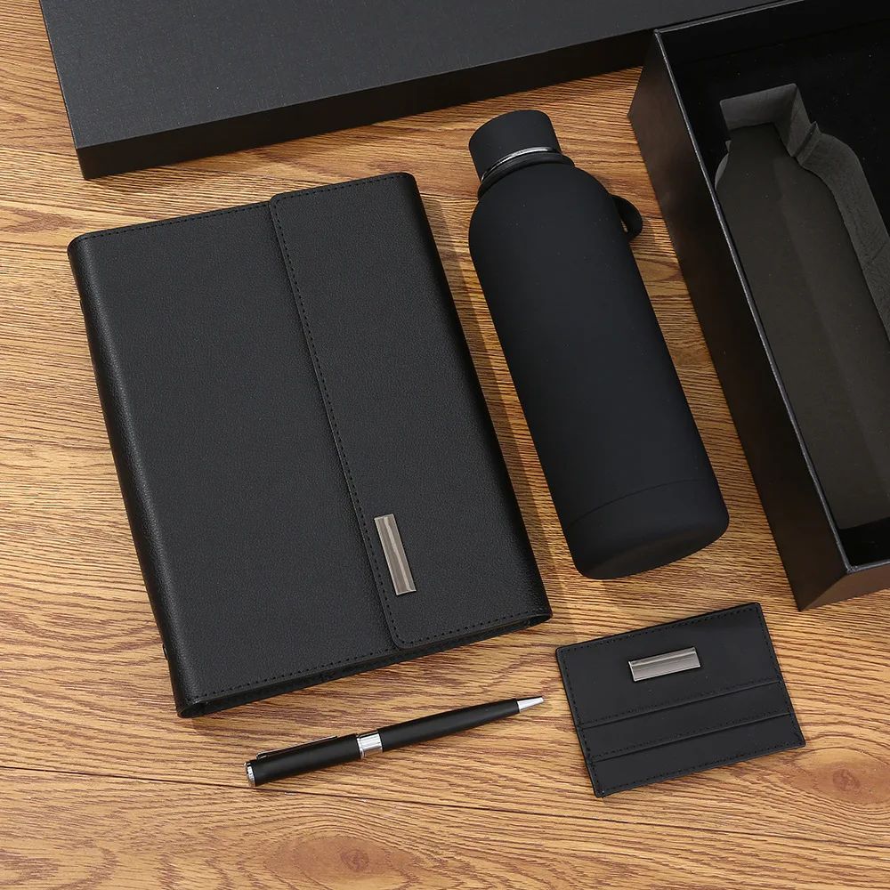 Business Notebook Corporate Event Annual Meeting Custom Logo Thermal Mug Gift Box Black Luxury Pen Card Holder Gift Set, product detail 3