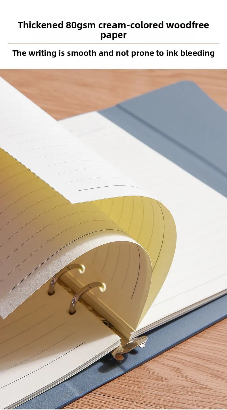 Loose-leaf Faux Leather A5 Size Customizable Logo Stylish Design Business Office Notepad Diary Gift Box Set, product detail 4