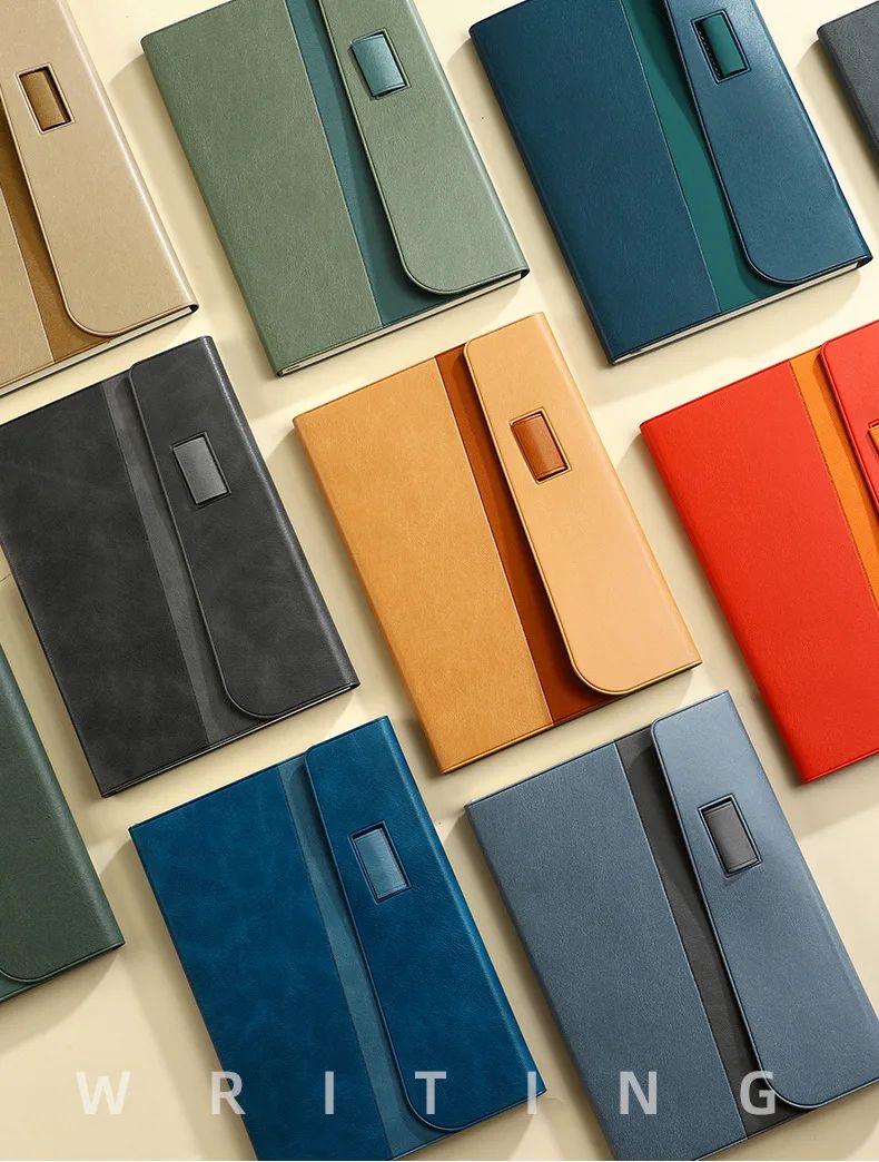 A5 Faux Leather Cover Notepad Snap Closure Tri-Fold Design Pen Holder Office Notebook Corporate Meeting Pad Portable Custom Gift, product detail 4