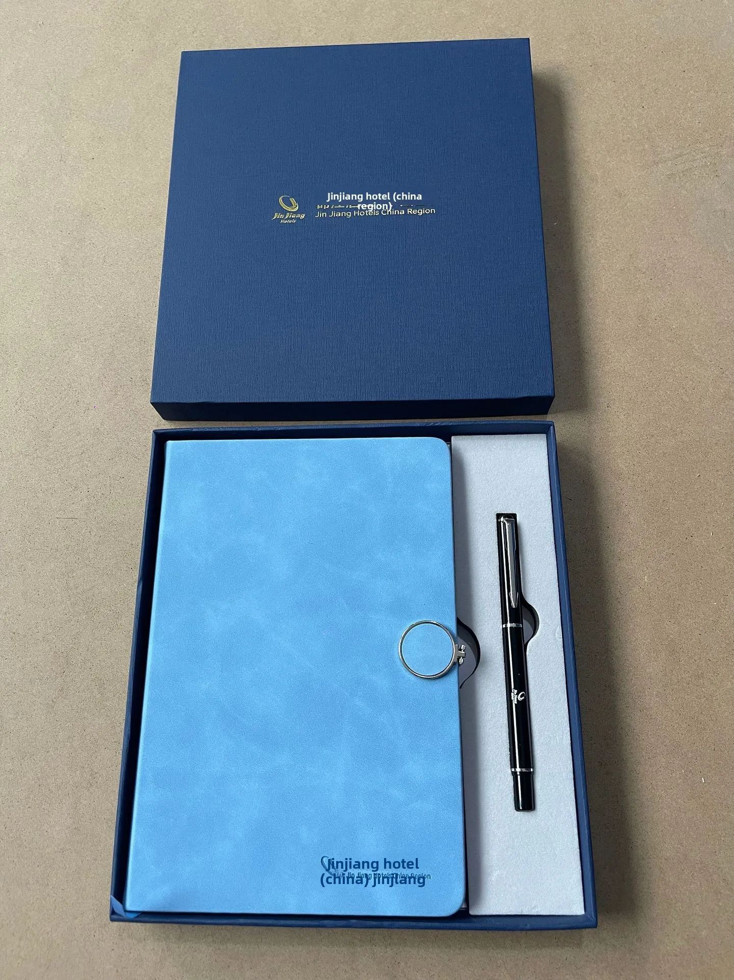Simple Blue A5 Paper Notebook Ballpoint Pen Set with logo Printing Gift Box for Business Office Meetings, product detail 4