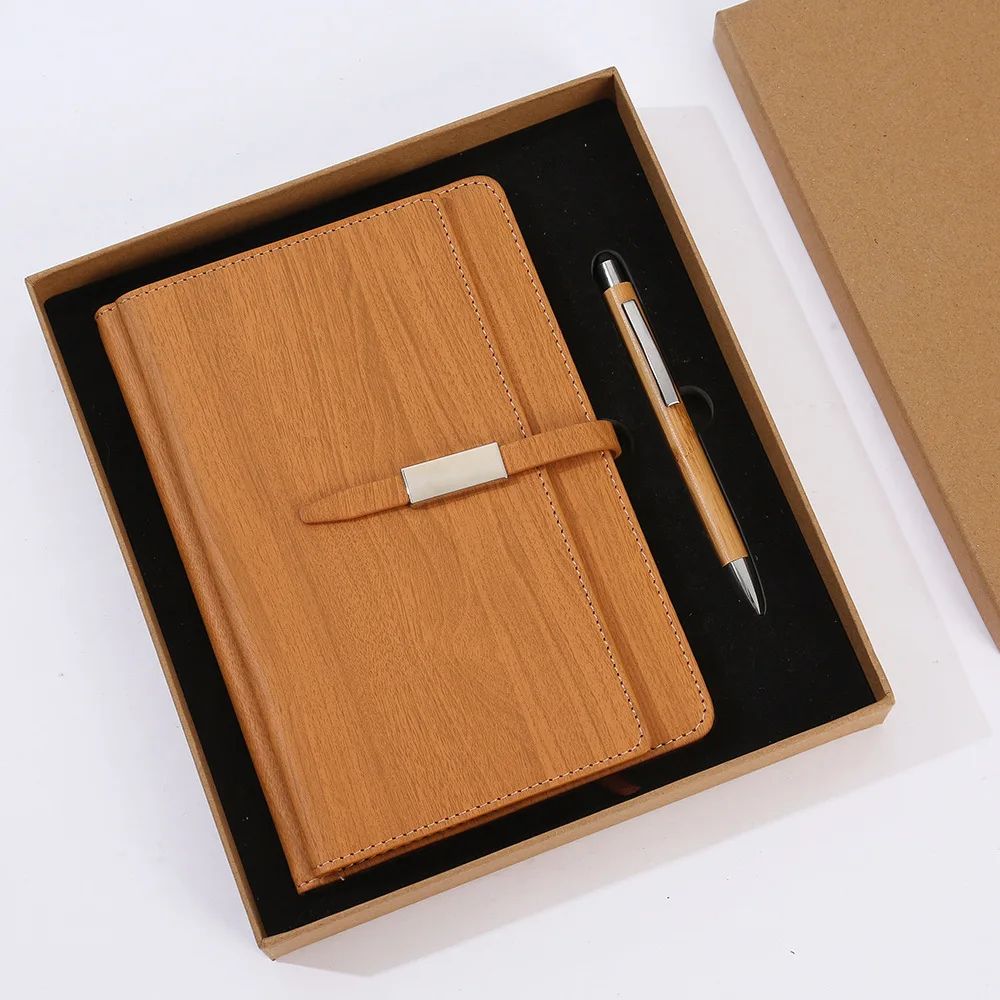 Wood Color Notebook Souvenir Teacher's Day Pen OEM Custom Premium Design Cooperate Business Gift Set, product detail 4
