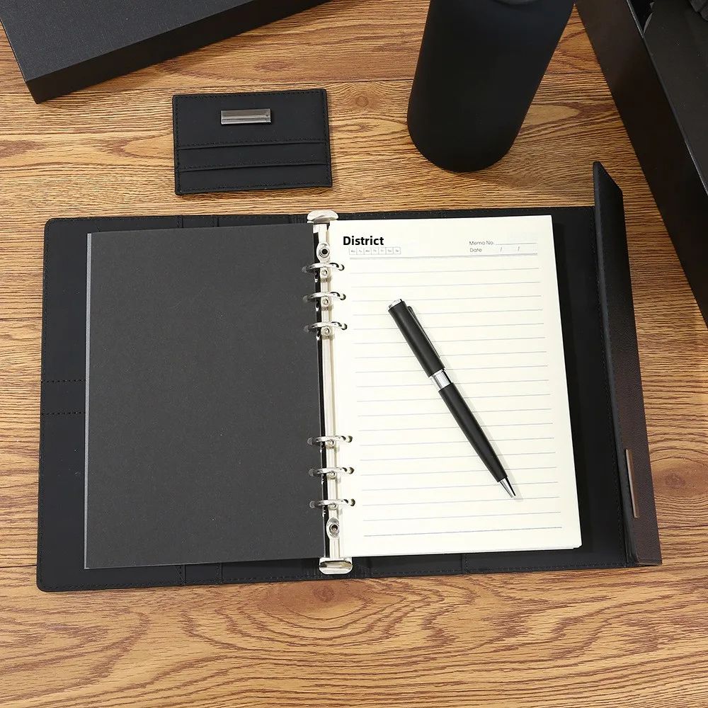 Business Notebook Corporate Event Annual Meeting Custom Logo Thermal Mug Gift Box Black Luxury Pen Card Holder Gift Set, product detail 4
