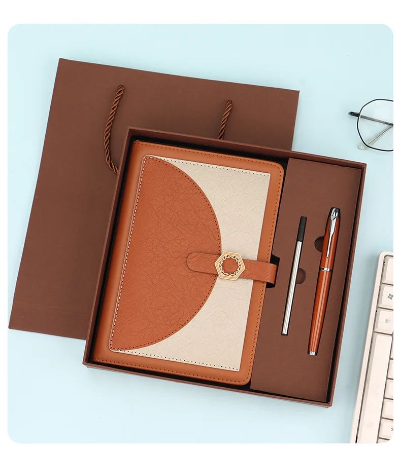 Business A5 Notebook Gift Box Set Custom Logo Faux Leather Cover Saddle-Stitch Binding-High-end Gift for Work, product detail 4