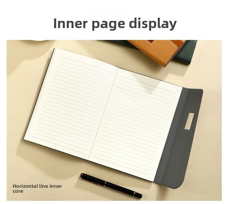A5 Faux Leather Cover Notepad Snap Closure Tri-Fold Design Pen Holder Office Notebook Corporate Meeting Pad Portable Custom Gift, product detail 5