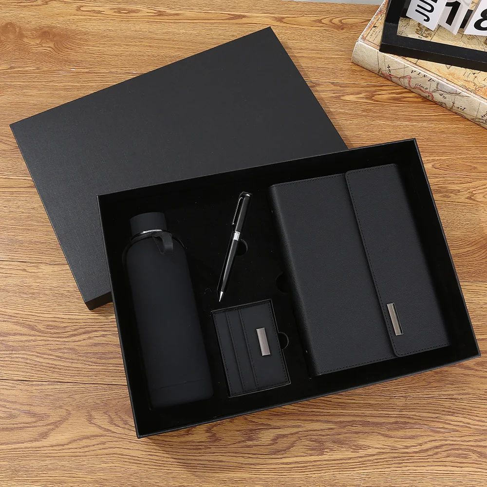 Business Notebook Corporate Event Annual Meeting Custom Logo Thermal Mug Gift Box Black Luxury Pen Card Holder Gift Set, product detail 5