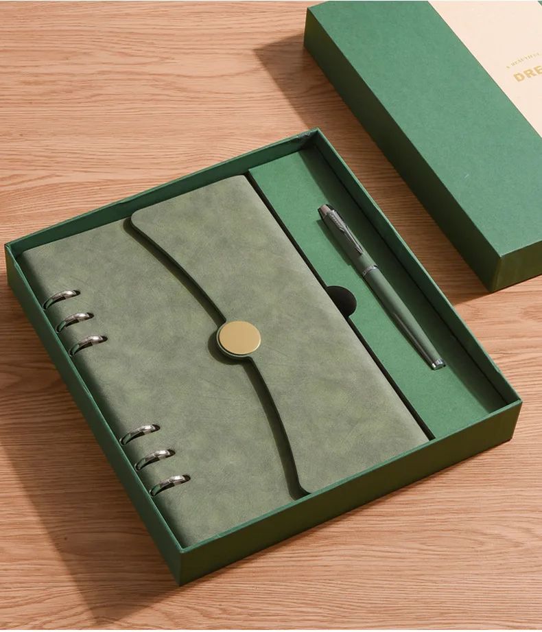 Loose-leaf Faux Leather A5 Size Customizable Logo Stylish Design Business Office Notepad Diary Gift Box Set, product detail 6