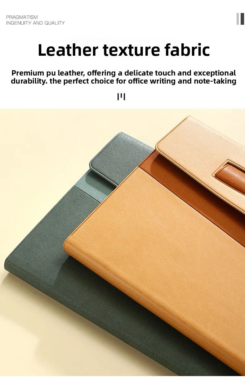 A5 Faux Leather Cover Notepad Snap Closure Tri-Fold Design Pen Holder Office Notebook Corporate Meeting Pad Portable Custom Gift, product detail 7