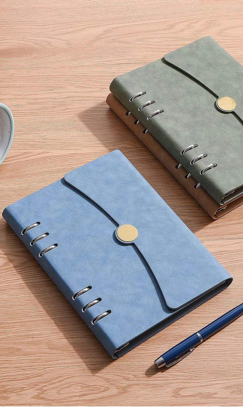 Loose-leaf Faux Leather A5 Size Customizable Logo Stylish Design Business Office Notepad Diary Gift Box Set, product detail 8