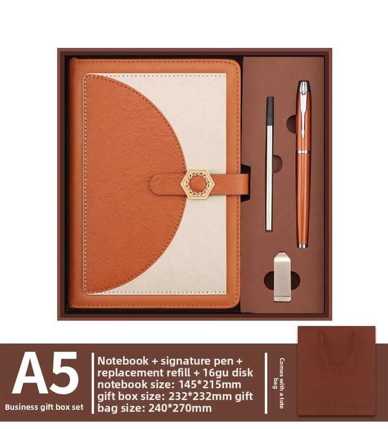 Business A5 Notebook Gift Box Set Custom Logo Faux Leather Cover Saddle-Stitch Binding-High-end Gift for Work, product detail 10