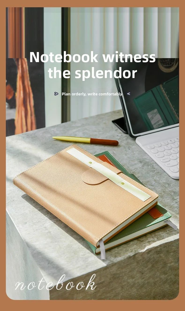 A5 Business Notebook Hardcover Faux Leather Thread-Bound Binding for Office Meetings Work, product detail 10