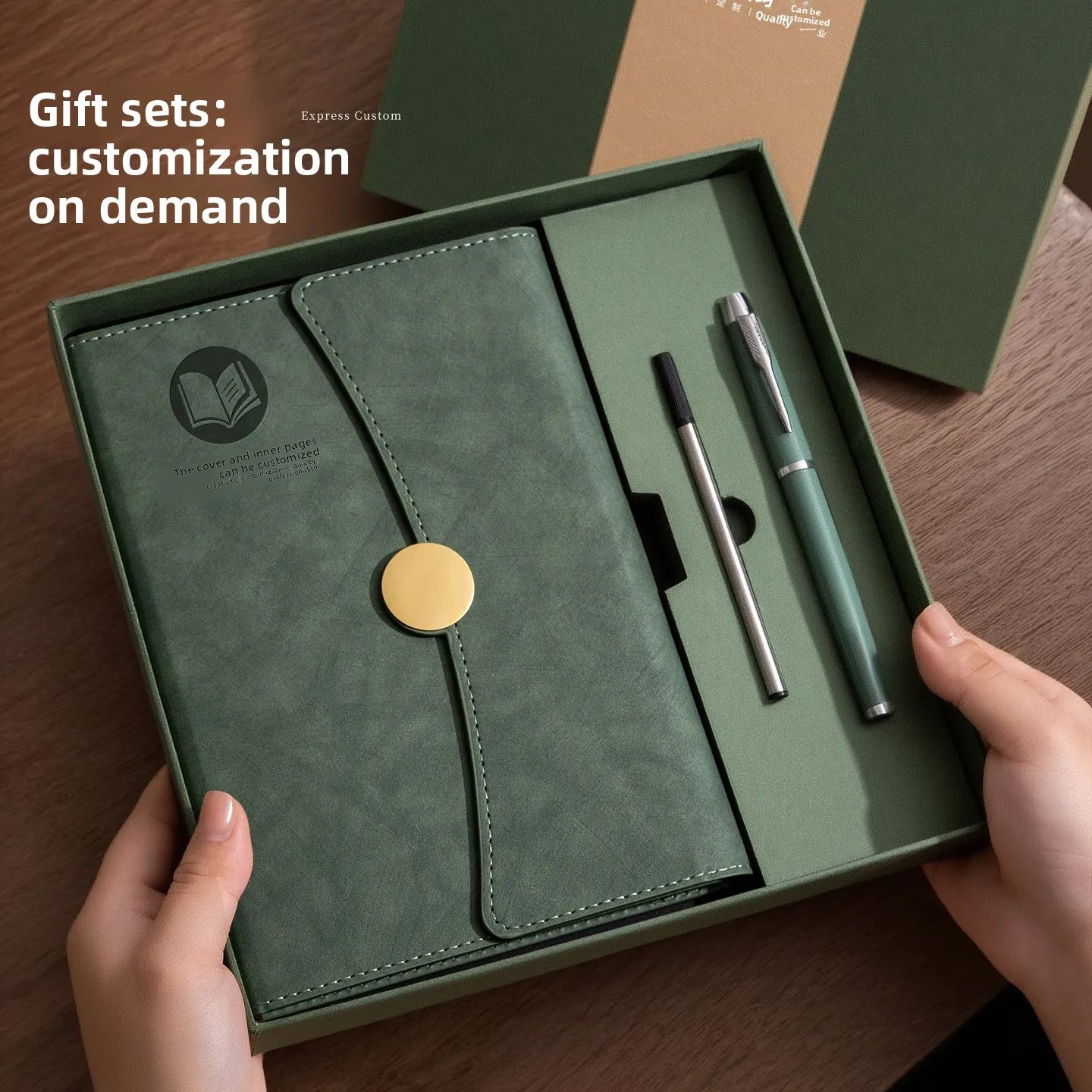 A5 Business Notebook Custom Logo Gift Box Set with Faux Leather Cover and Eye-Protective Paper for High-Value Meetings, product view 1